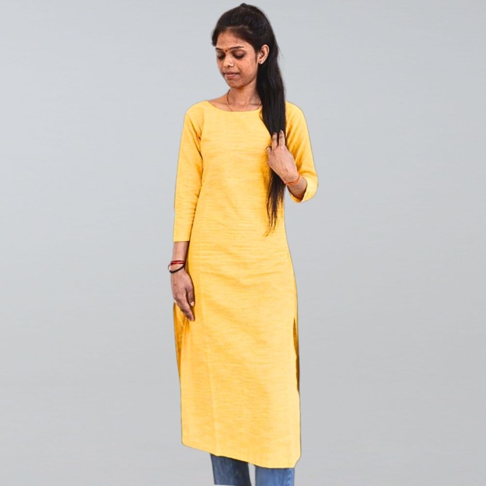khadi cotton fabric kurta with quarter sleeves