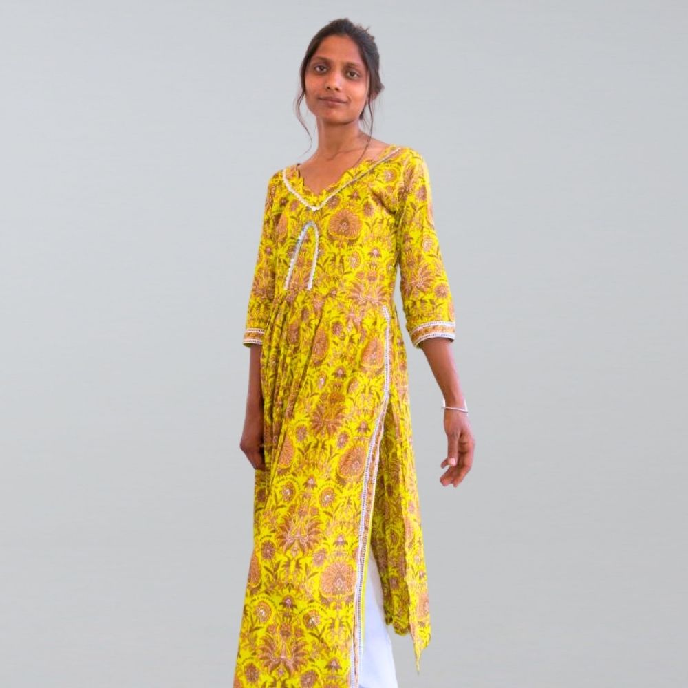 pure jaipuri cotton alia cut kurti set