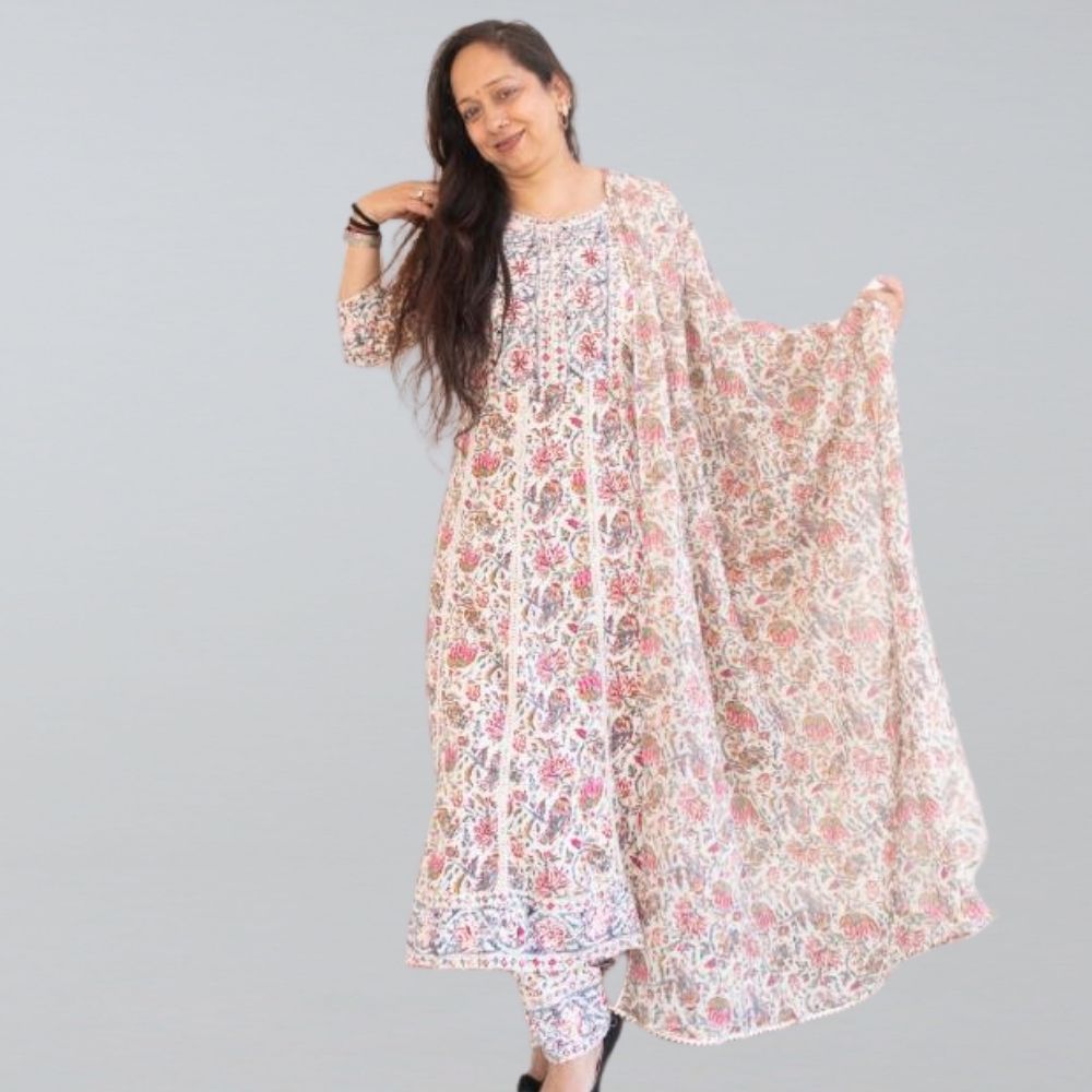 pure jaipuri cotton fabric kurti set