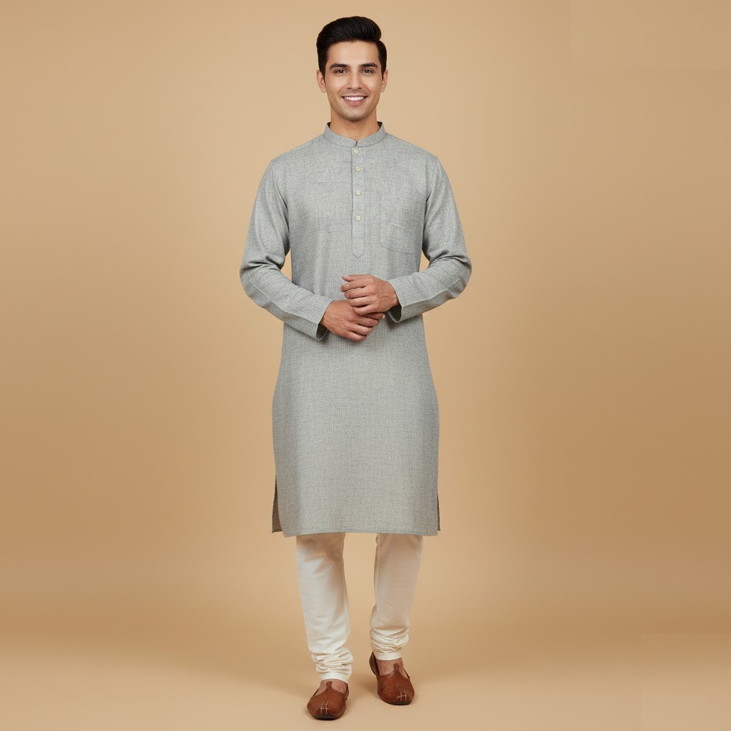 cotton khadi based kurta 