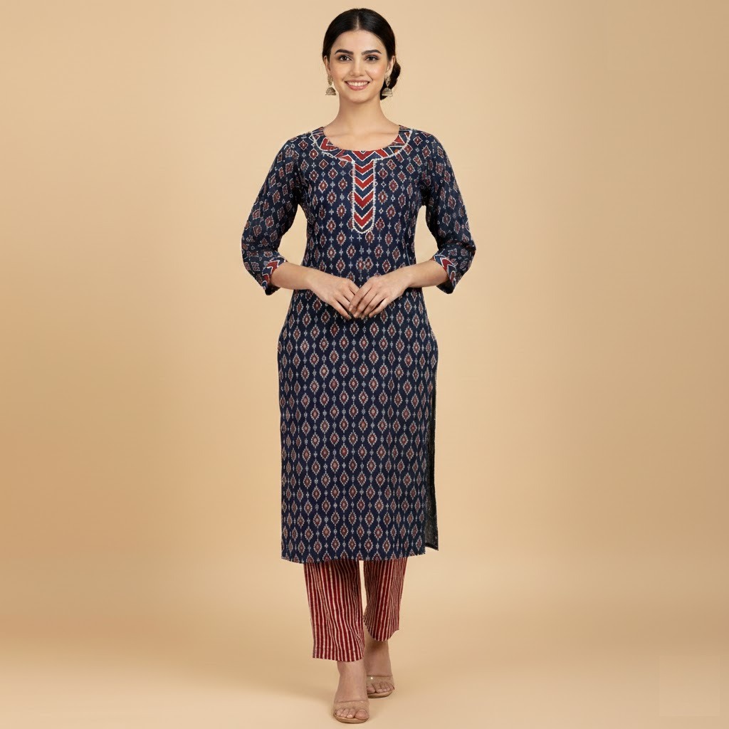 pure jaipuri cotton fabric kurti set
